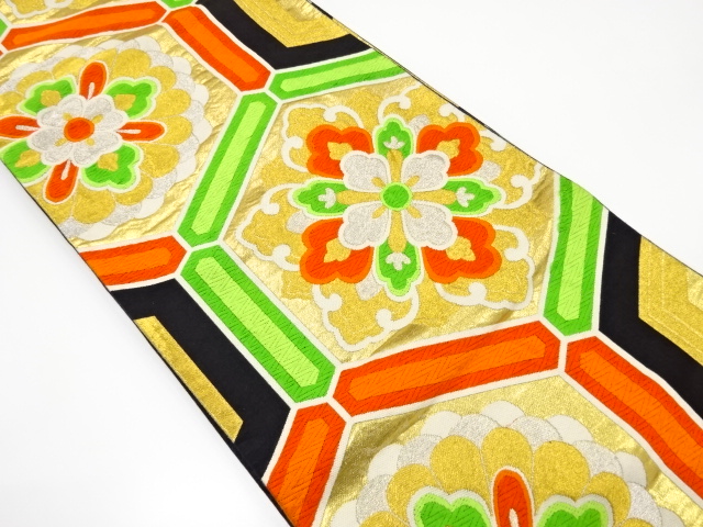 アンティーク　亀甲繋ぎに華紋織り出し袋帯（着用可）